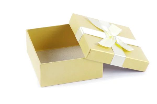 Christmas Box Gifts Satin Bow Isolated White Background — Stock Photo, Image