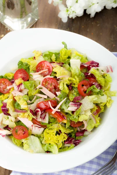 Gemischter Salat Mit Fleisch Und Tomaten — Stockfoto