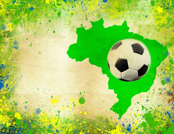 Ročník Fotografie Fotbalového Míče Brazílie Mapa Barvy Vlajky — Stock fotografie