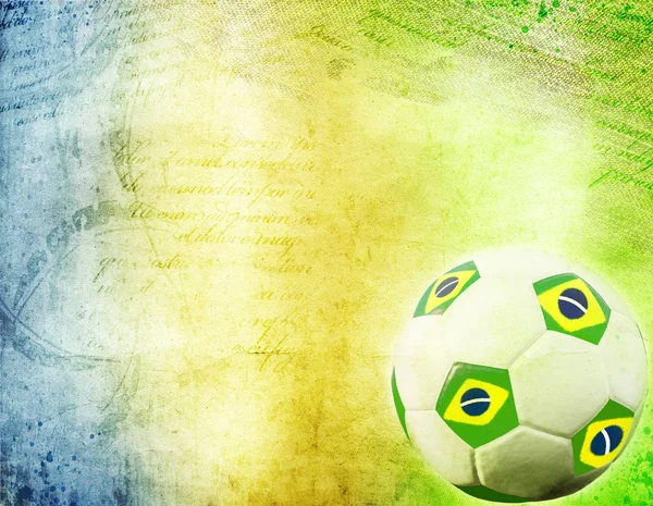 Vintage Φωτογραφία Ποδόσφαιρο Μπάλα Και Χρώματα Της Βραζιλίας Σημαία — Φωτογραφία Αρχείου