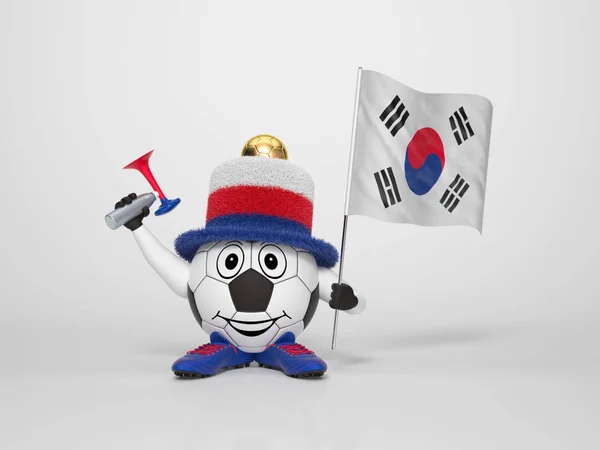 한국의 국기를 귀엽고 재미있는 캐릭터와 자신의 지지하는 배경에서 한국의 색깔로 — 스톡 사진