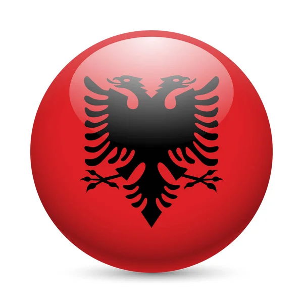 Albánská Vlajka Jako Kulatá Lesklá Ikona Tlačítko Albánskou Vlajkou — Stock fotografie
