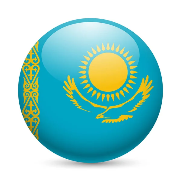 哈萨克斯坦国旗为圆圆的光滑图标 带有哈萨克国旗的钮扣 — 图库照片