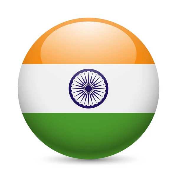 Flaga Indii Jako Okrągła Błyszcząca Ikona Przycisk Flagą Indyjską — Zdjęcie stockowe