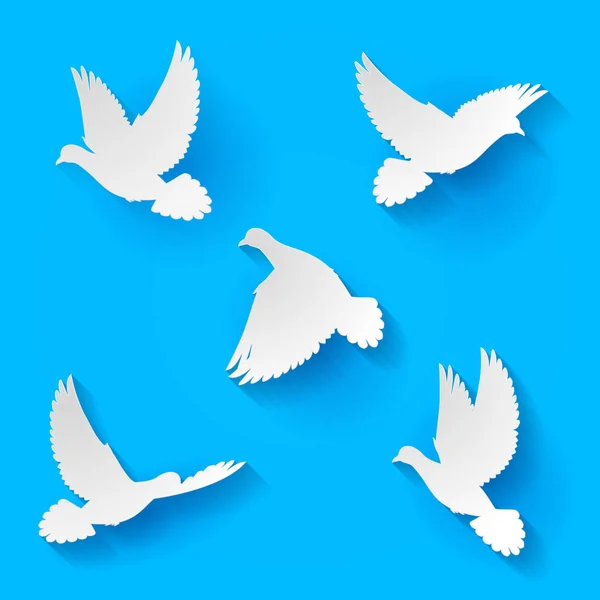 Five Silhouette White Doves Fly Blue Sky — Stock Photo, Image