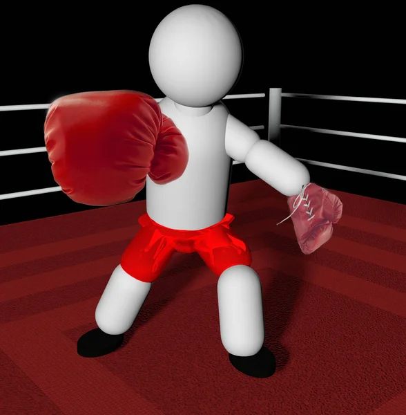 リングの上に赤い手袋の人形ボクサー 3Dレンダリング — ストック写真