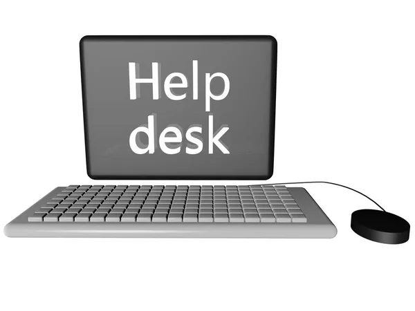 Computador Com Palavras Help Desk Tela Renderização — Fotografia de Stock