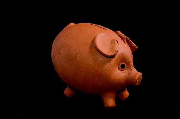 Céramique Pink Piggy Bank Isolé Sur Fond Noir — Photo