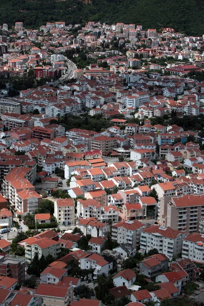 Den Moderna Centrum Adriatiska Staden Budva Med Många Nya Appatementhausern — Stockfoto