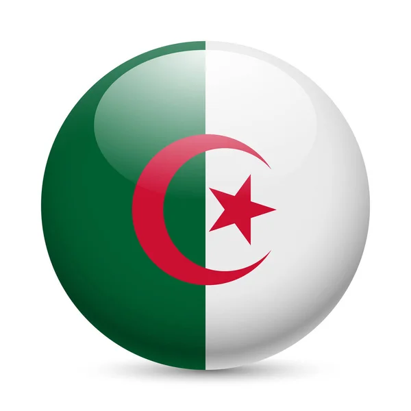 Flaga Algierii Jako Okrągła Błyszcząca Ikona Przycisk Flagą Algierską — Zdjęcie stockowe