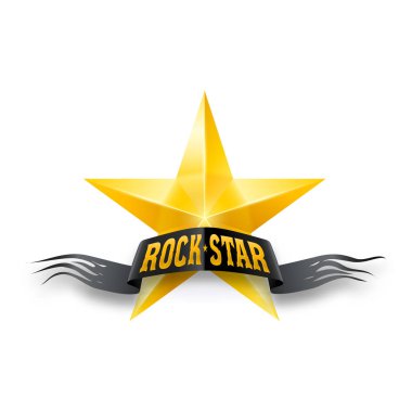 Golden star with black torn Rock Star banner. Illustration on white background clipart