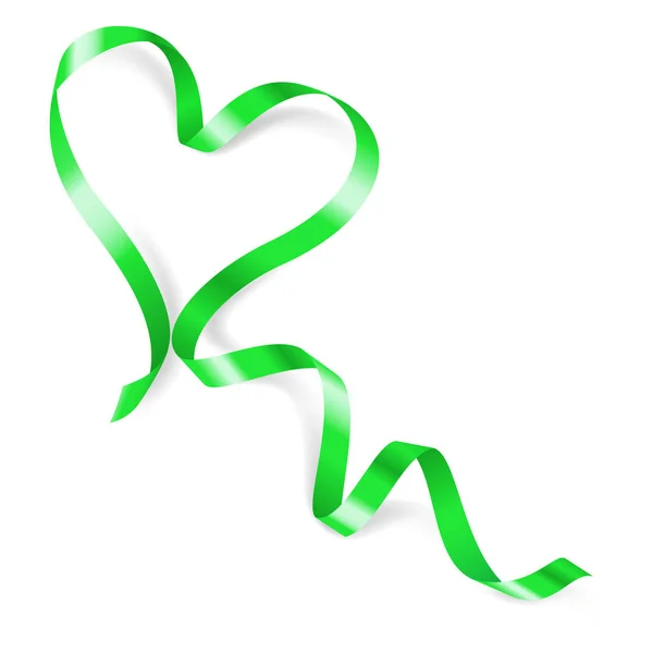 Heart Made Green Ribbon White Background — Stock Photo, Image