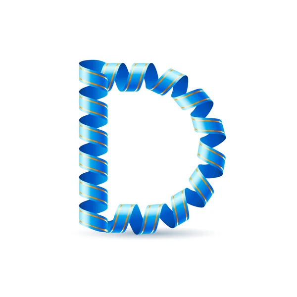 字母D由蓝色卷曲闪光缎带制成 — 图库照片