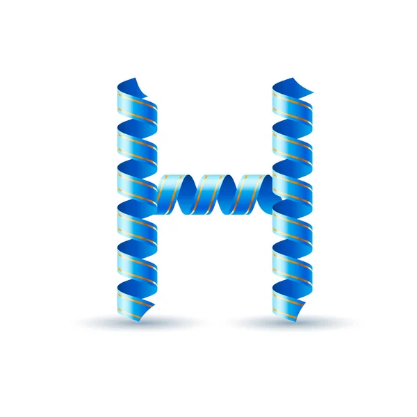 青い丸みを帯びた光沢のあるリボンで作られた手紙H — ストック写真