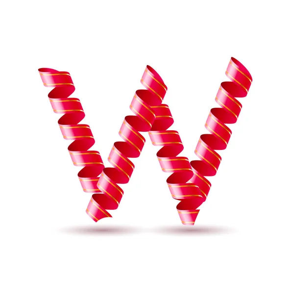 赤い丸みを帯びた光沢のあるリボンで作られた文字W — ストック写真