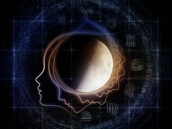 内側の月シリーズ 精神世界 想像力 占星術と心の主題に関する月 人間のプロフィールとデザイン要素の相互作用 — ストック写真