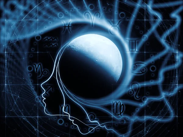 Inre Moon Serien Samspelet Mellan Månen Mänsklig Profil Och Astrologiska — Stockfoto