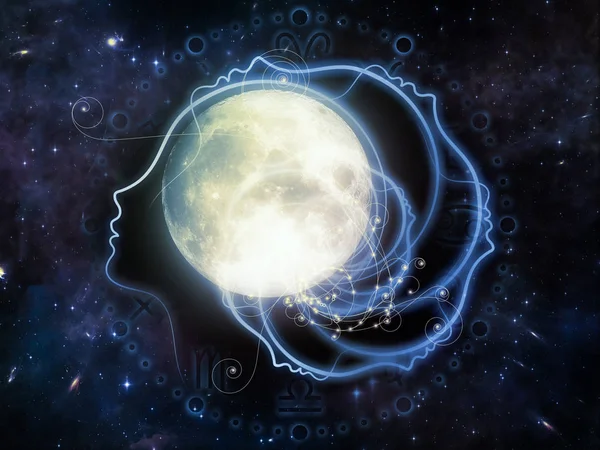Inner Moon Series Design Composed Moon Human Profile Astrological Symbols — Stock Photo, Image