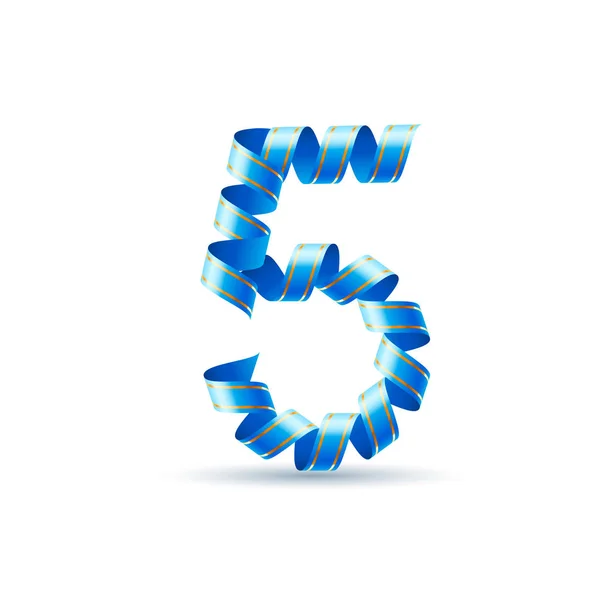 Número Cinco Feito Fita Azul Enrolada Brilhante — Fotografia de Stock