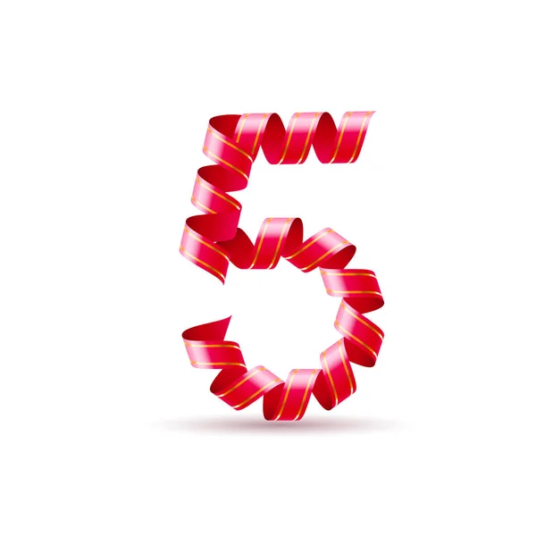 Number Five Made Red Curled Shiny Ribbon — Stock Photo, Image