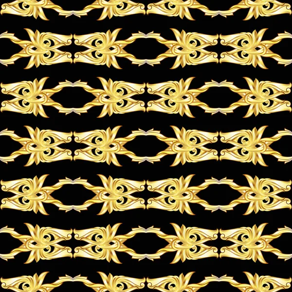 Złote Poziome Wzory Symetrii Czarnym Tle — Zdjęcie stockowe