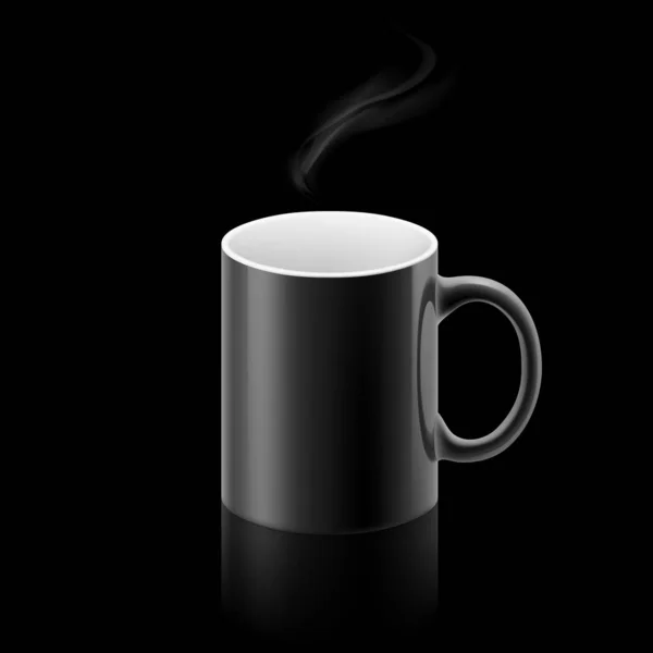 黒の背景にそれの上に煙の小さなストリームと黒のオフィスマグカップ — ストック写真