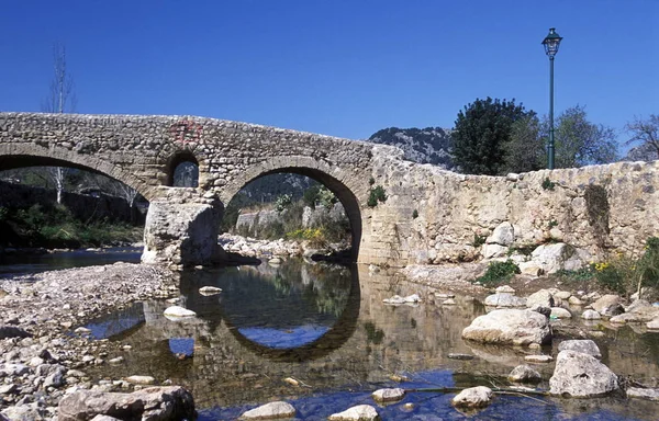 Starý Kamenný Most Pollence Východě Ostrova Mallorca Středozemním Moři Španělsku — Stock fotografie