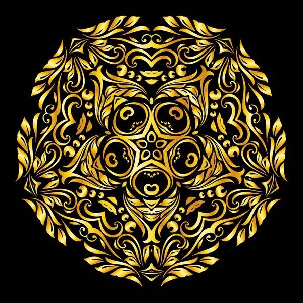 Vektorový Kruh Zlatý Prvek Podobný Květina Černém Pozadí — Stock fotografie