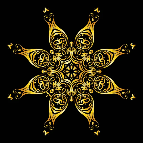 Złoty Element Podobny Kwiat Czarnym Tle — Zdjęcie stockowe