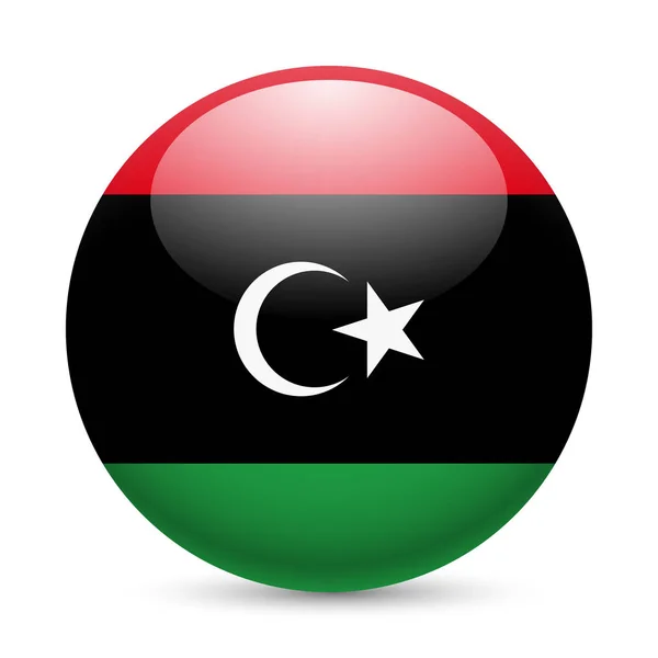 Die Flagge Libyens Als Rundes Hochglanzsymbol Knopf Mit Libyscher Flagge — Stockfoto