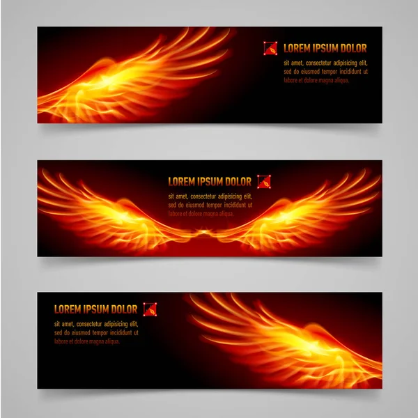 Mystic Bannery Oranžovými Hořícími Křídly Pro Váš Design — Stock fotografie