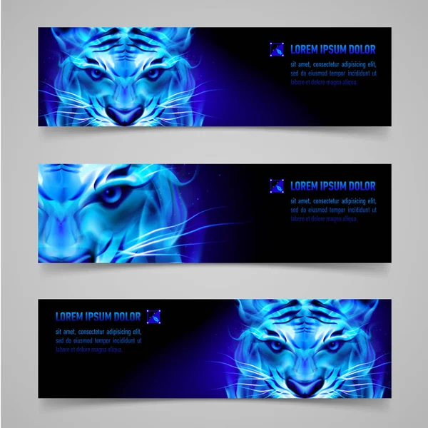 Set Banners Mystic Tiger Blue Flame — Stock Photo, Image