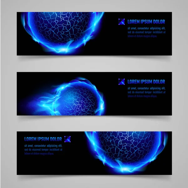 Bandeiras Místicas Com Esferas Azuis Chamas Para Seu Design — Fotografia de Stock