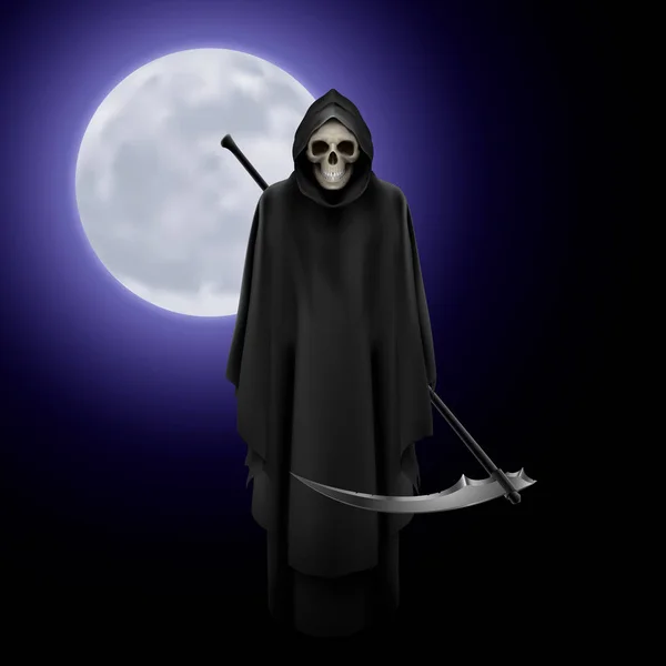 Aterrorizante Grim Reaper Sobre Fundo Lua Cheia — Fotografia de Stock