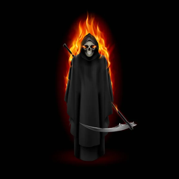 Grim Reaper Flamme Orange Sur Fond Noir — Photo