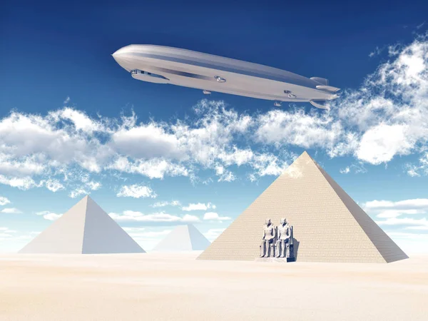 Dator Genererade Illustration Med Egyptiska Pyramider Och Statyer — Stockfoto
