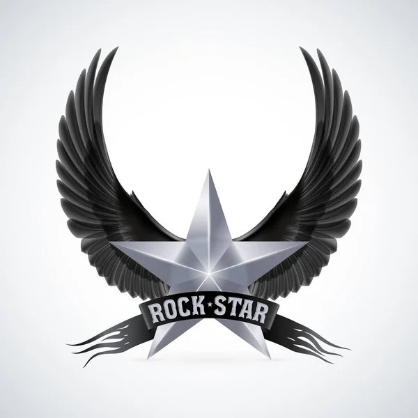 Estrela Prata Com Banner Rock Star Asas Pretas Ilustração Sobre — Fotografia de Stock