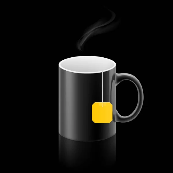 Чорна Чашка Чогось Чайним Пакетом — стокове фото