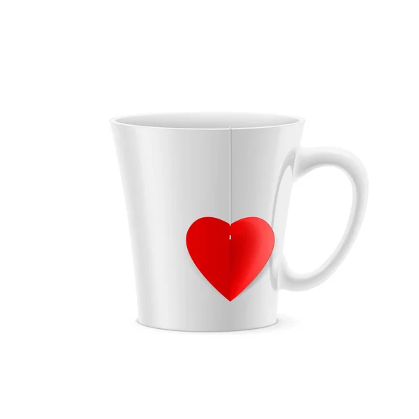 Белая Чашка Коническим Дном Пакетиком Чая Форме Сердца — стоковое фото
