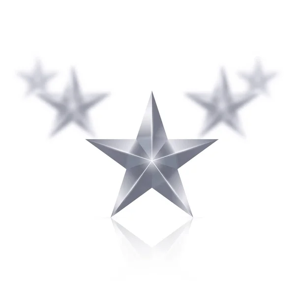 Cinco Estrelas Prata Fundo Branco Primeira Foco Outras Desfocadas — Fotografia de Stock