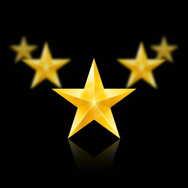Fünf Goldene Sterne Auf Schwarzem Hintergrund Der Erste Fokus Die — Stockfoto