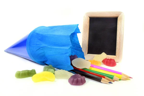 School Bag Colored Pencils Sweets — Stock Photo, Image