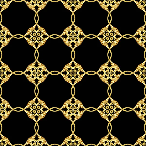 Seamless Pattern Asian Style Ornament Golden Shades Black Background — Stock Photo, Image