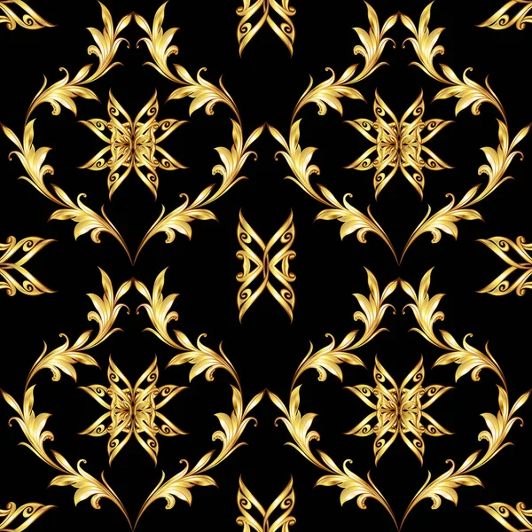 Seamless Pattern Golden Floral Elements Black Background — Stock Photo, Image