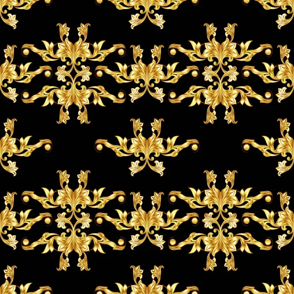 Seamless Gold Pattern Floral Style Black Background — Stock Photo, Image