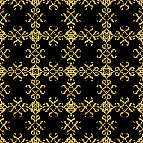 Seamless Floral Pattern Asian Style Ornament Golden Shades Black Background — Stock Photo, Image