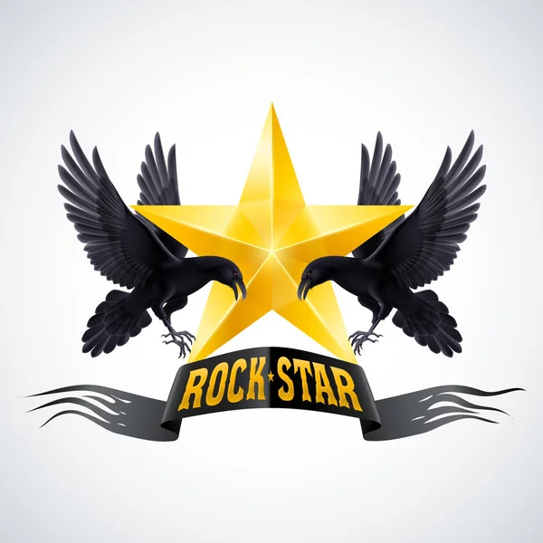 Rock Star Banner Gyllene Färg Med Två Korpar — Stockfoto