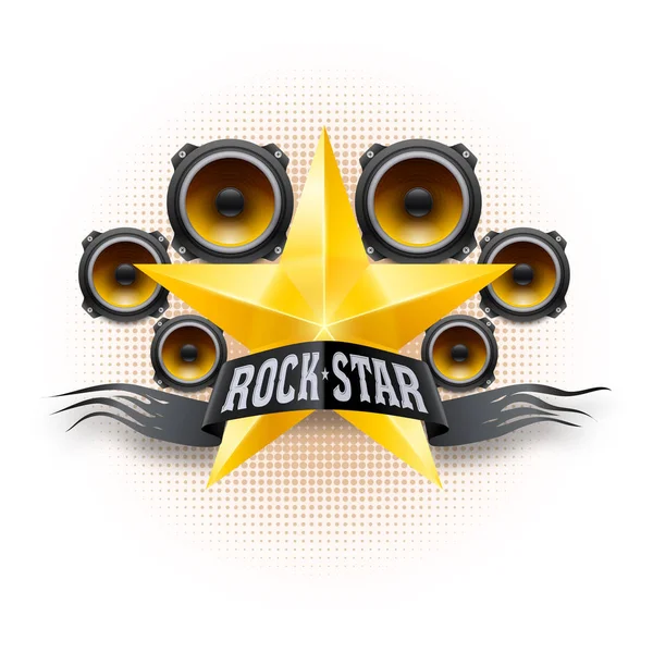 Rock Star Banner Med Gyllene Stjärna Och Akustiska Högtalare — Stockfoto