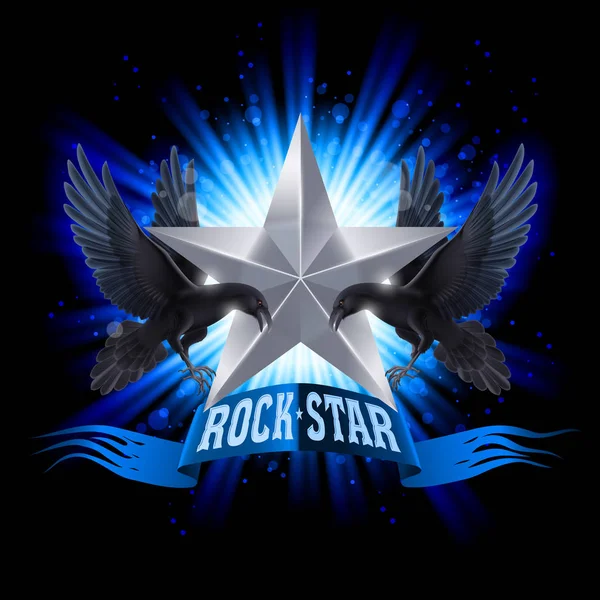 Blue Rock Star Banner Com Dois Corvos Sobre Fundo Brilhante — Fotografia de Stock