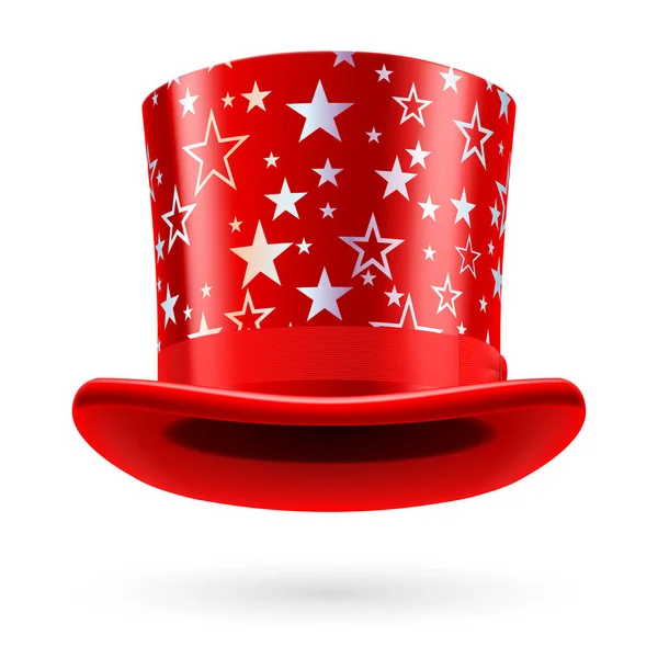 Cappello Cilindro Rosso Con Stelle Bianche Sullo Sfondo Bianco — Foto Stock